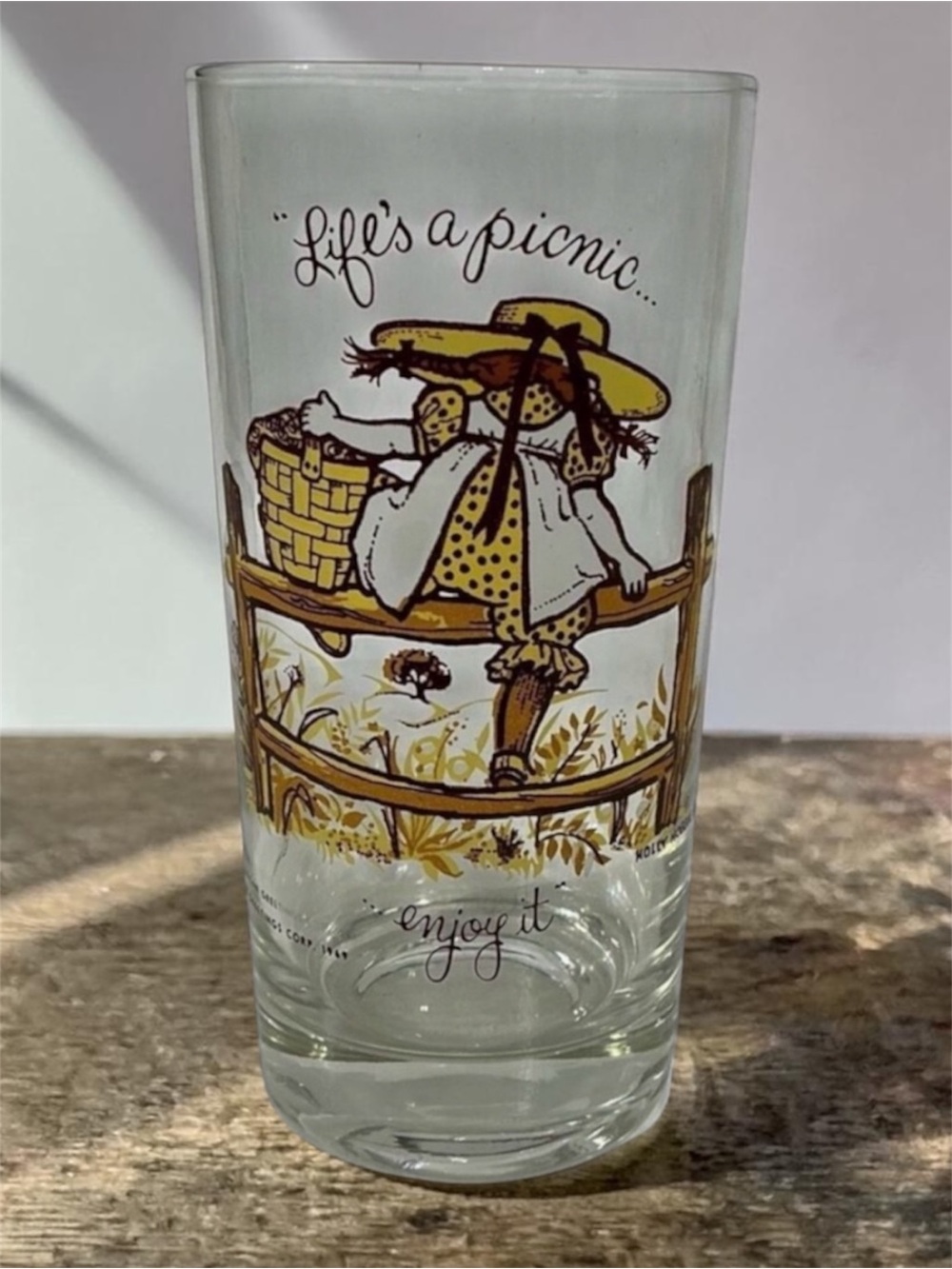 Vintage Holly Hobbie 1969 Drink Glass Life’s A Picnic Enjoy it